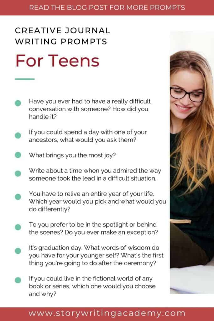 Creative journal prompts for teens - a sample of the 60 prompts included in this blog post