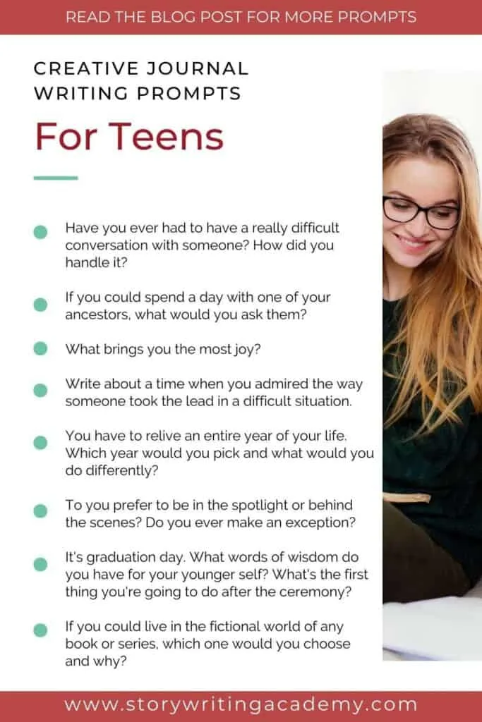 Creative journal prompts for teens - a sample of the 60 prompts included in this blog post