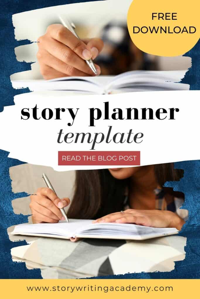 story planner template - text overlay with two pictures of a girl writing